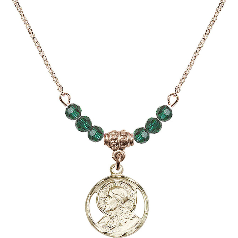 14kt Gold Filled Scapular Birthstone Necklace with Emerald Beads - 0611