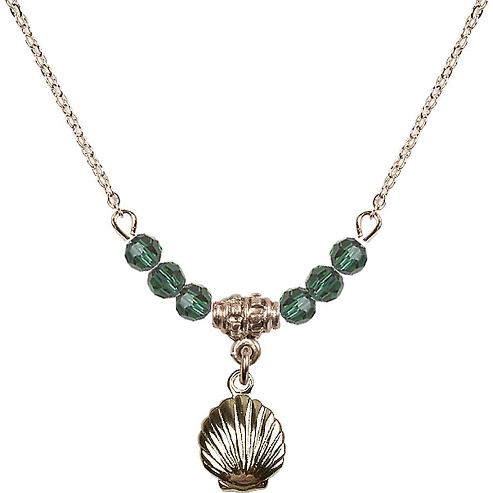 14kt Gold Filled Shell Birthstone Necklace with Emerald Beads - 1260
