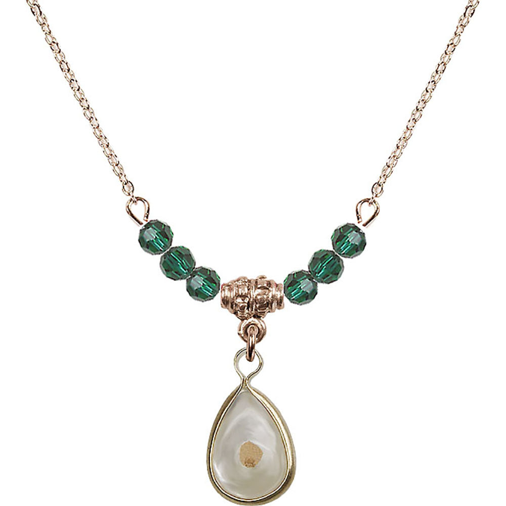 14kt Gold Filled Mustard Seed Birthstone Necklace with Emerald Beads - 1700