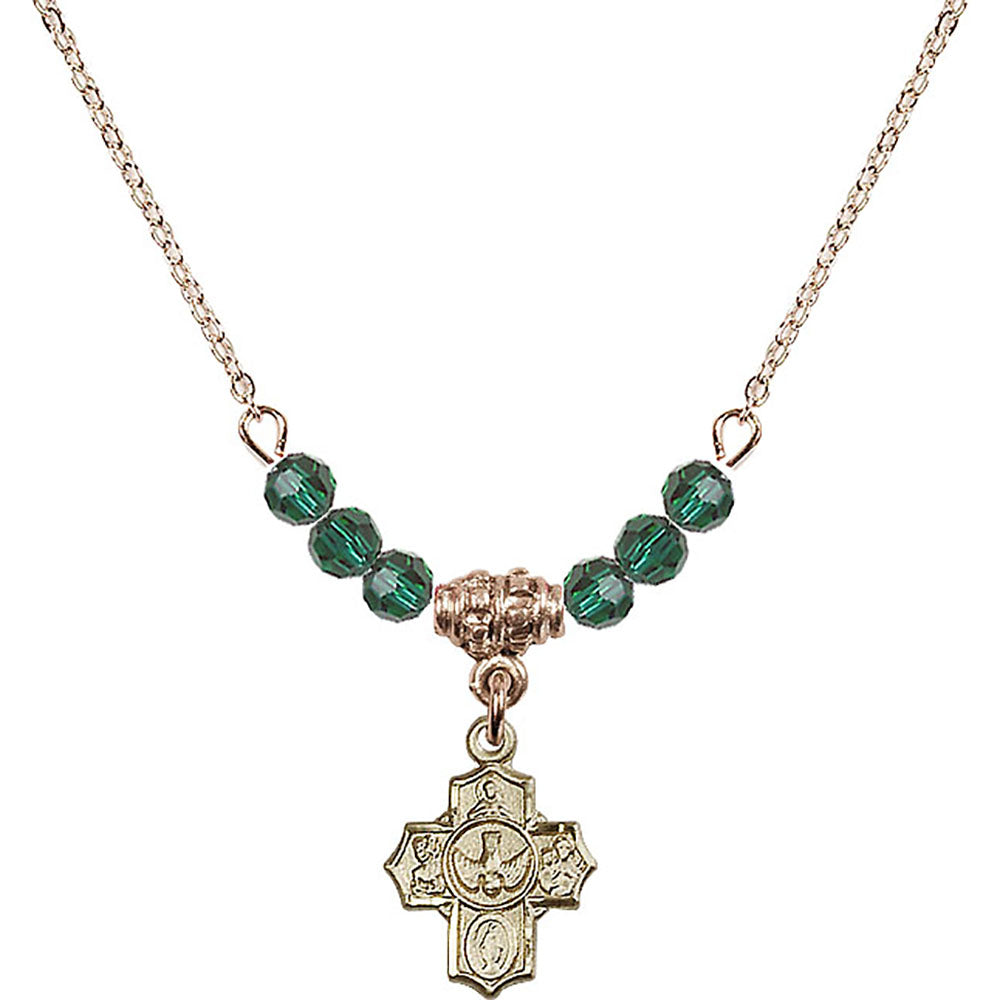 14kt Gold Filled 5-Way Birthstone Necklace with Emerald Beads - 3190