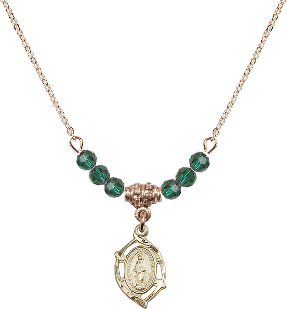 14kt Gold Filled Miraculous Birthstone Necklace with Emerald Beads - 4152