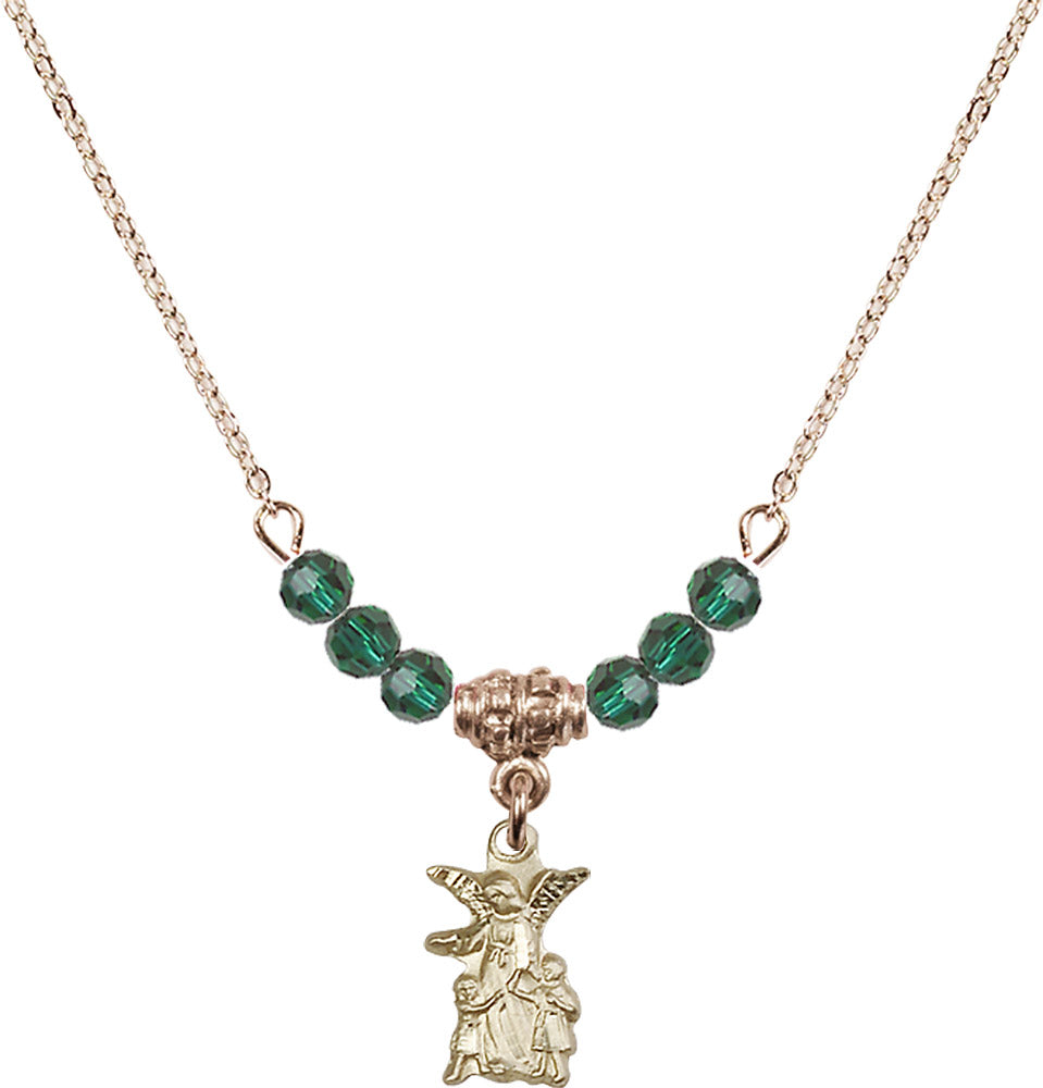 14kt Gold Filled Guardian Angel Birthstone Necklace with Emerald Beads - 4253