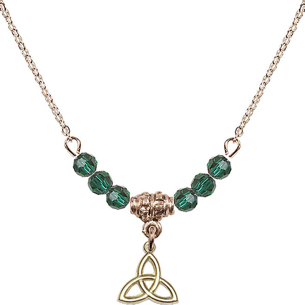 14kt Gold Filled Trinity Irish Knot Birthstone Necklace with Emerald Beads - 5100