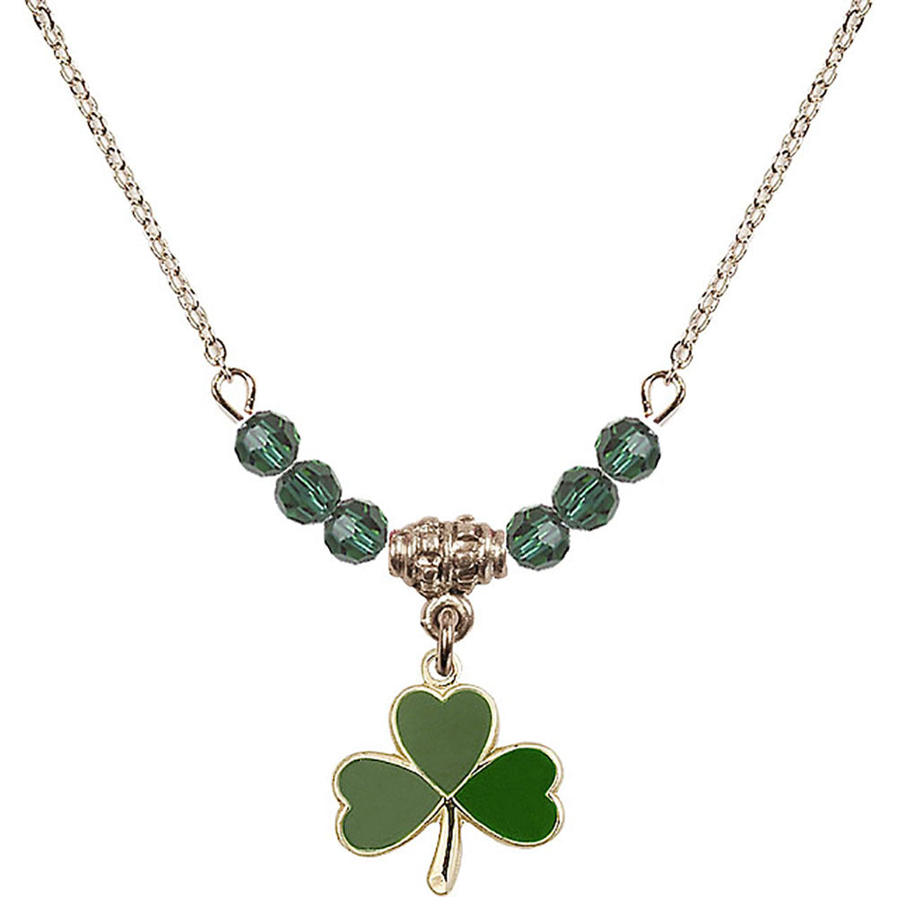 14kt Gold Filled Shamrock Birthstone Necklace with Emerald Beads - 5243