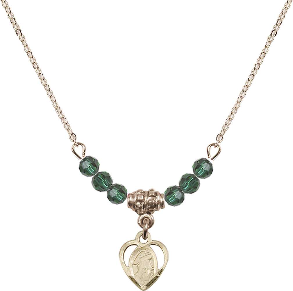 14kt Gold Filled Guardian Angel Birthstone Necklace with Emerald Beads - 5407