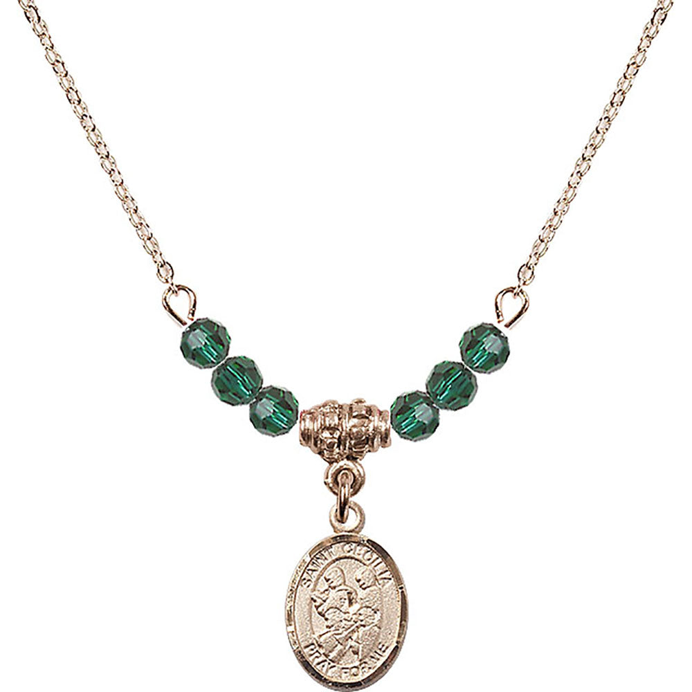 14kt Gold Filled Saint Cecilia / Marching Band Birthstone Necklace with Emerald Beads - 9179