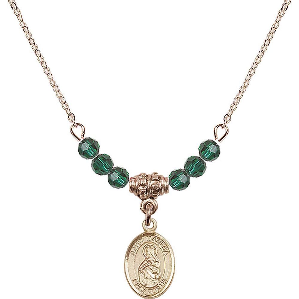 14kt Gold Filled Saint Matilda Birthstone Necklace with Emerald Beads - 9239