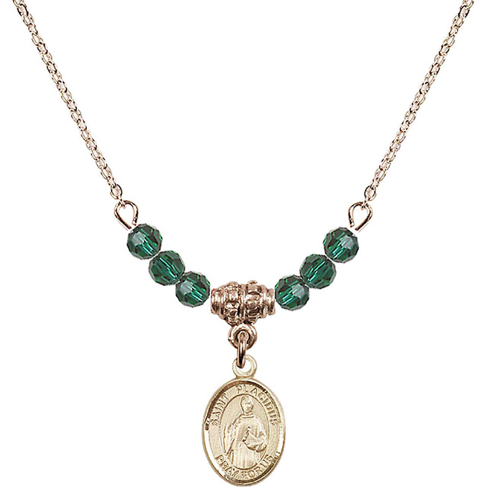 14kt Gold Filled Saint Placidus Birthstone Necklace with Emerald Beads - 9240