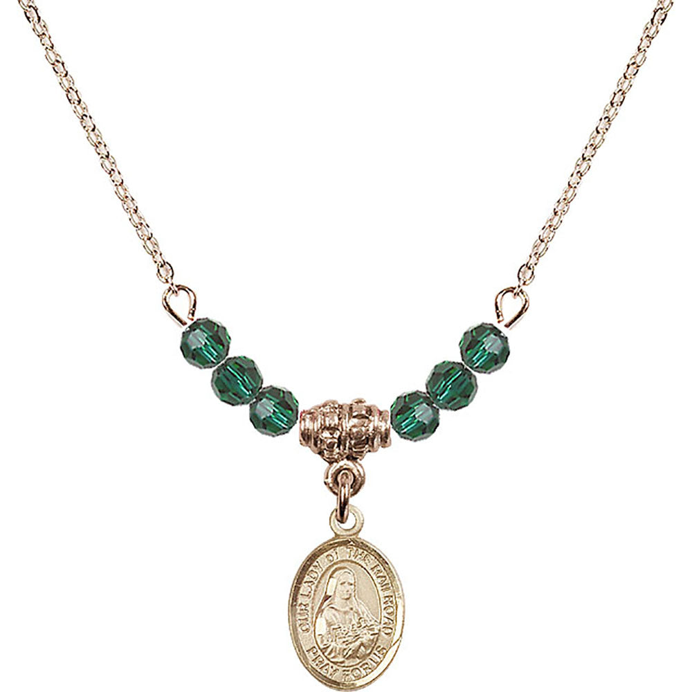 14kt Gold Filled Our Lady of the Railroad Birthstone Necklace with Emerald Beads - 9247