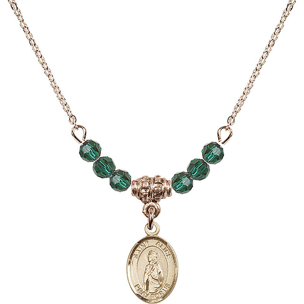 14kt Gold Filled Saint Alice Birthstone Necklace with Emerald Beads - 9248
