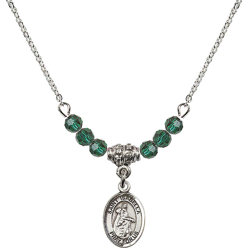 Sterling Silver Saint Isabella of Portugal Birthstone Necklace with Emerald Beads - 9250