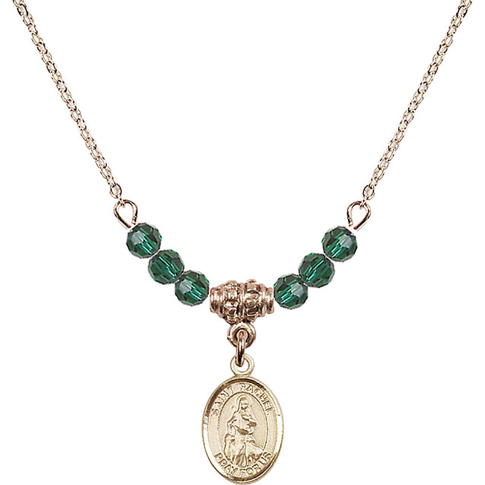 14kt Gold Filled Saint Rachel Birthstone Necklace with Emerald Beads - 9251