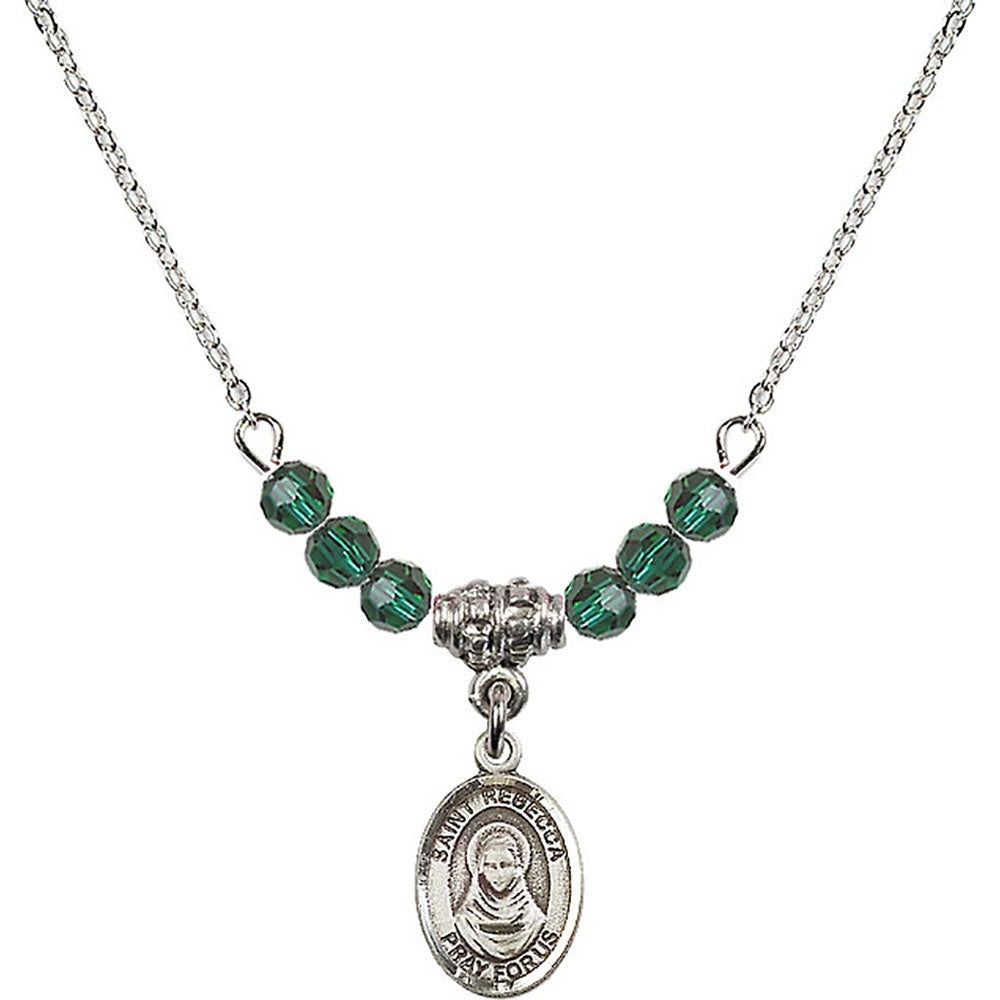 Sterling Silver Saint Rebecca Birthstone Necklace with Emerald Beads - 9252
