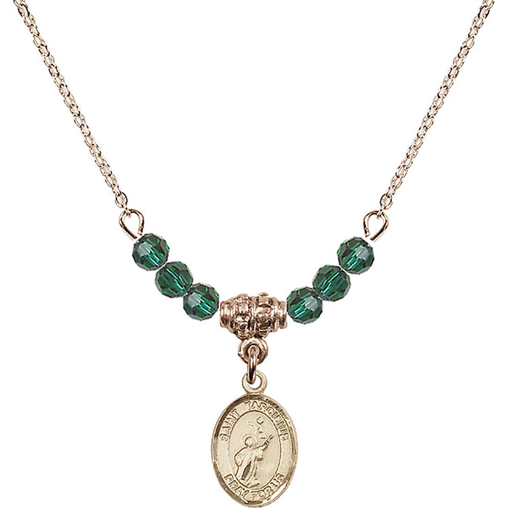 14kt Gold Filled Saint Tarcisius Birthstone Necklace with Emerald Beads - 9261