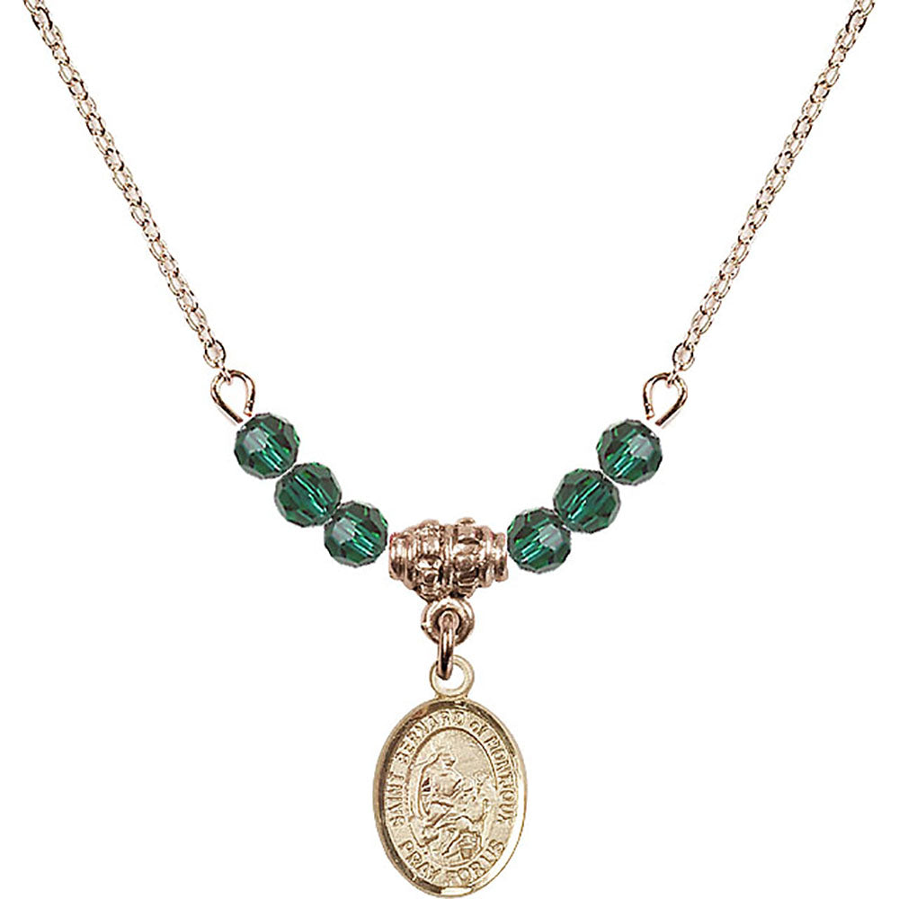 14kt Gold Filled Saint Bernard of Montjoux Birthstone Necklace with Emerald Beads - 9264