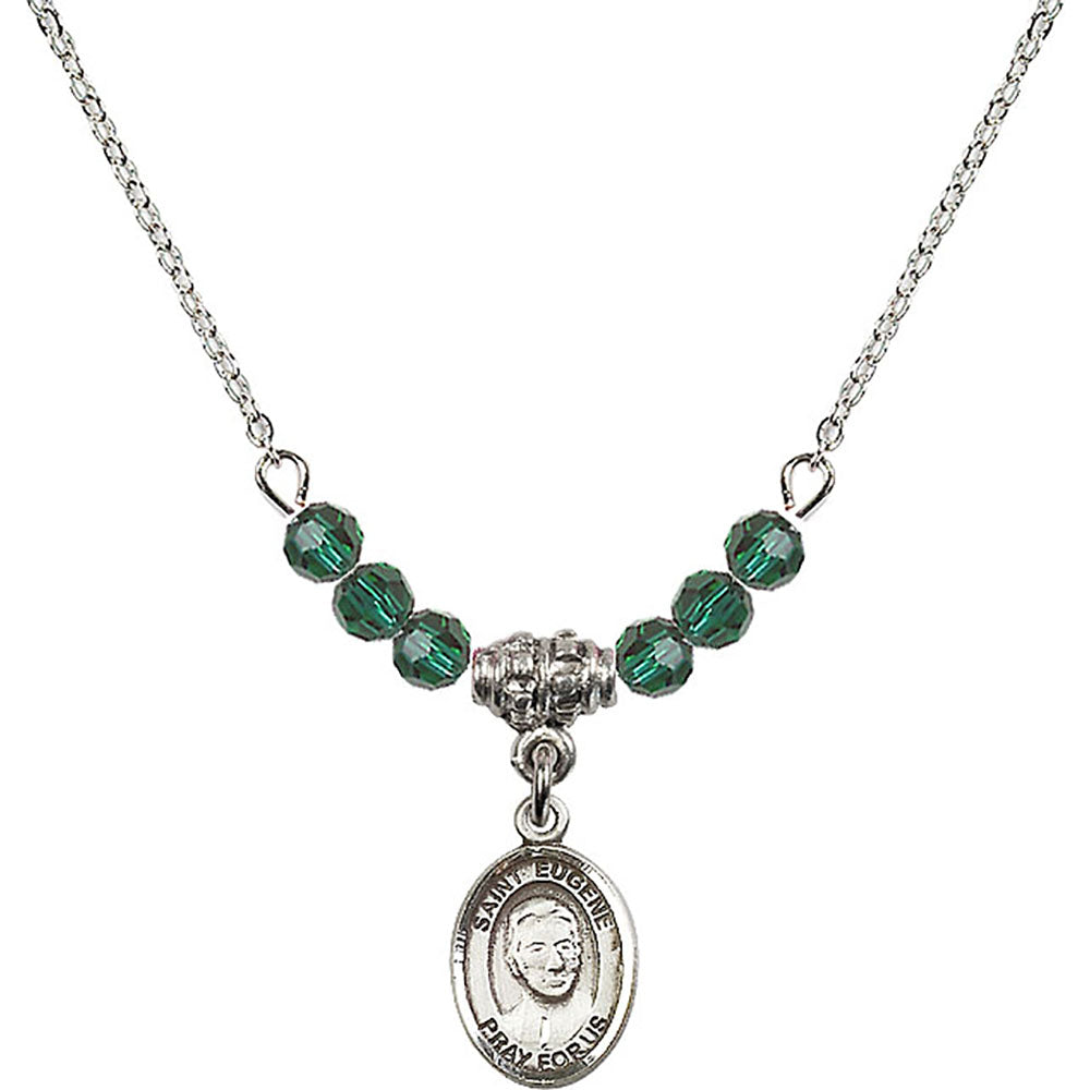 Sterling Silver Saint Eugene de Mazenod Birthstone Necklace with Emerald Beads - 9266