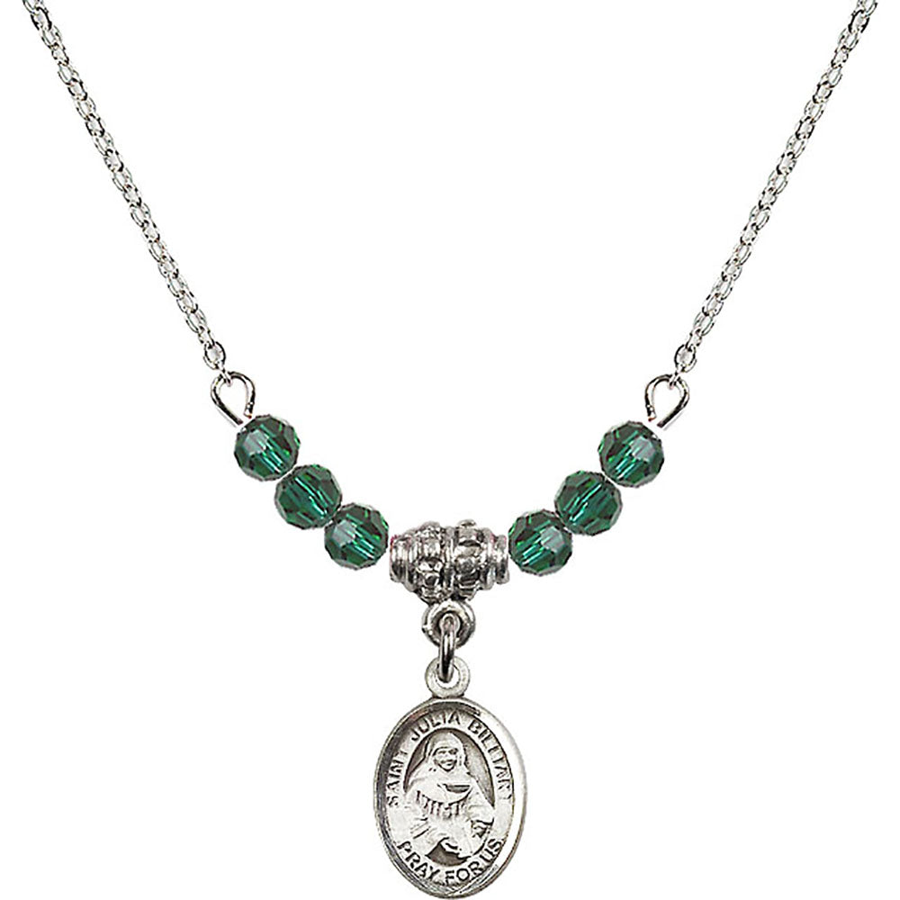 Sterling Silver Saint Julia Billiart Birthstone Necklace with Emerald Beads - 9267