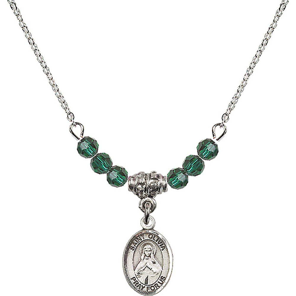 Sterling Silver Saint Olivia Birthstone Necklace with Emerald Beads - 9312