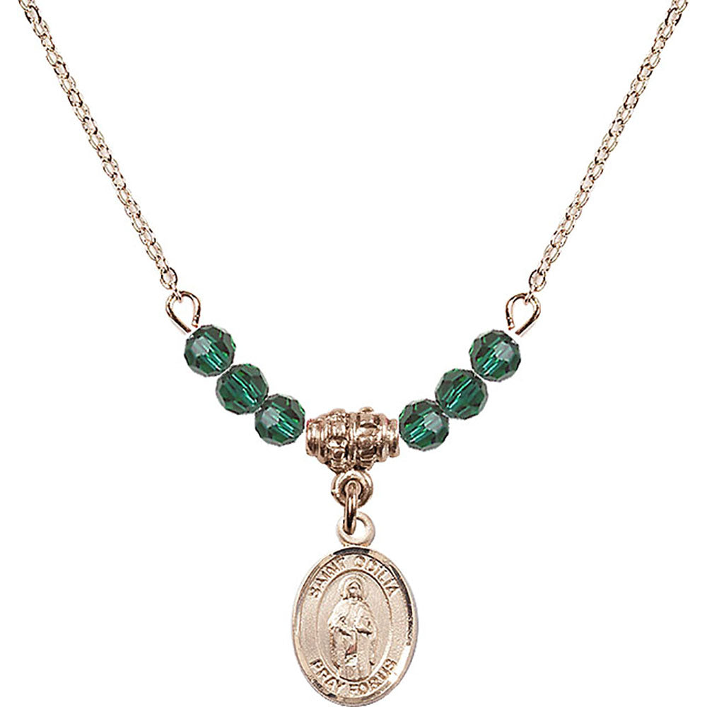 14kt Gold Filled Saint Odilia Birthstone Necklace with Emerald Beads - 9319