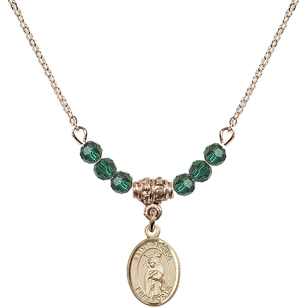 14kt Gold Filled Saint Regina Birthstone Necklace with Emerald Beads - 9335