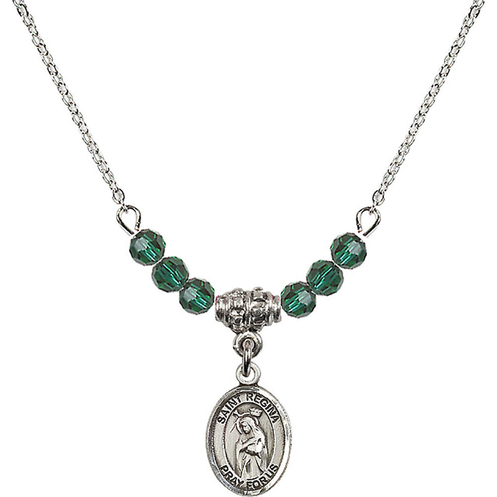 Sterling Silver Saint Regina Birthstone Necklace with Emerald Beads - 9335