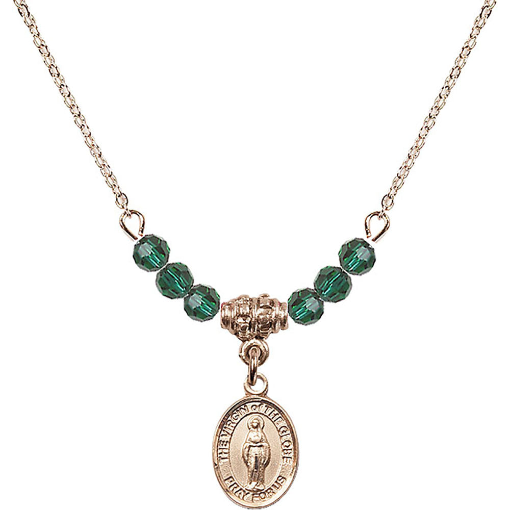 14kt Gold Filled Virgin of the Globe Birthstone Necklace with Emerald Beads - 9345