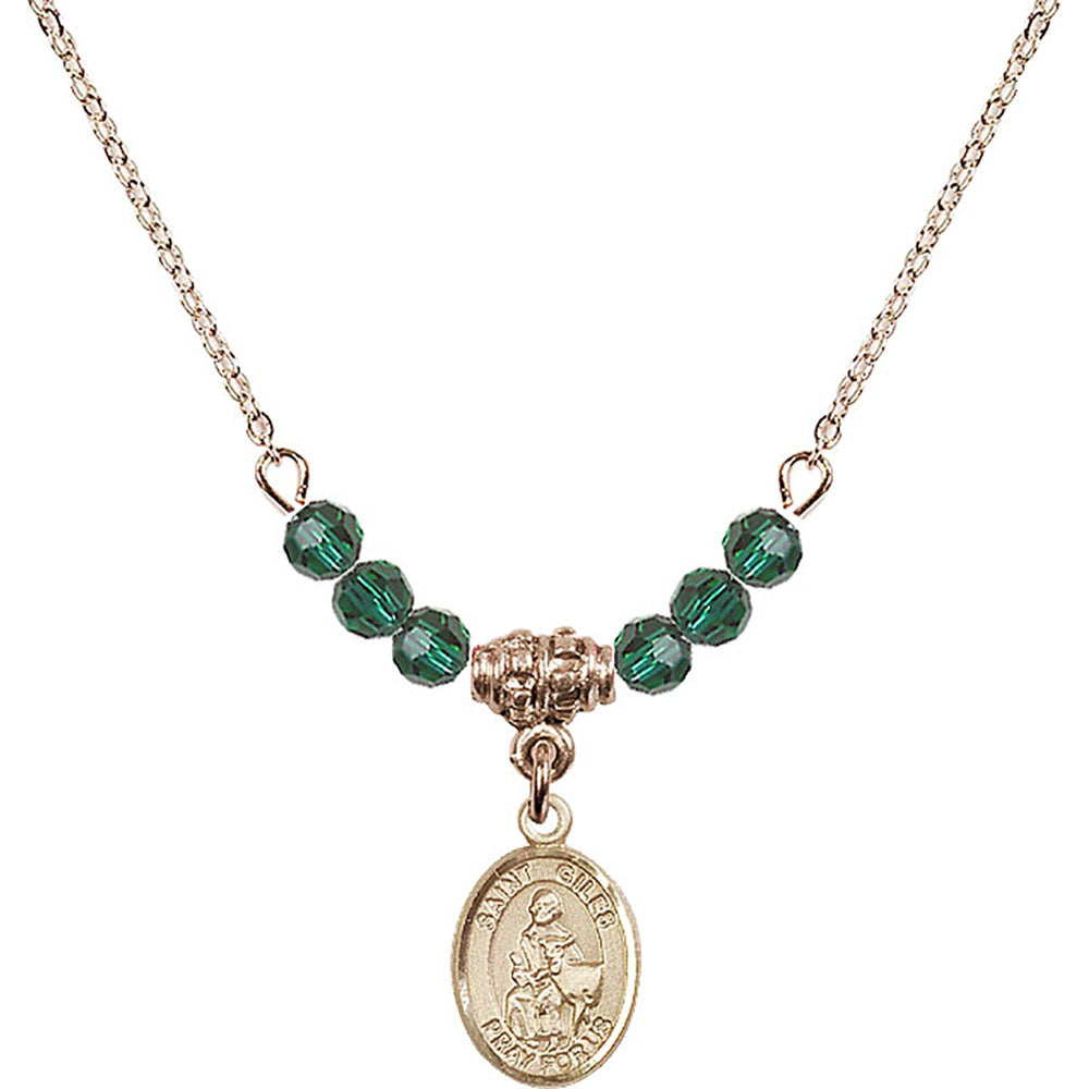 14kt Gold Filled Saint Giles Birthstone Necklace with Emerald Beads - 9349