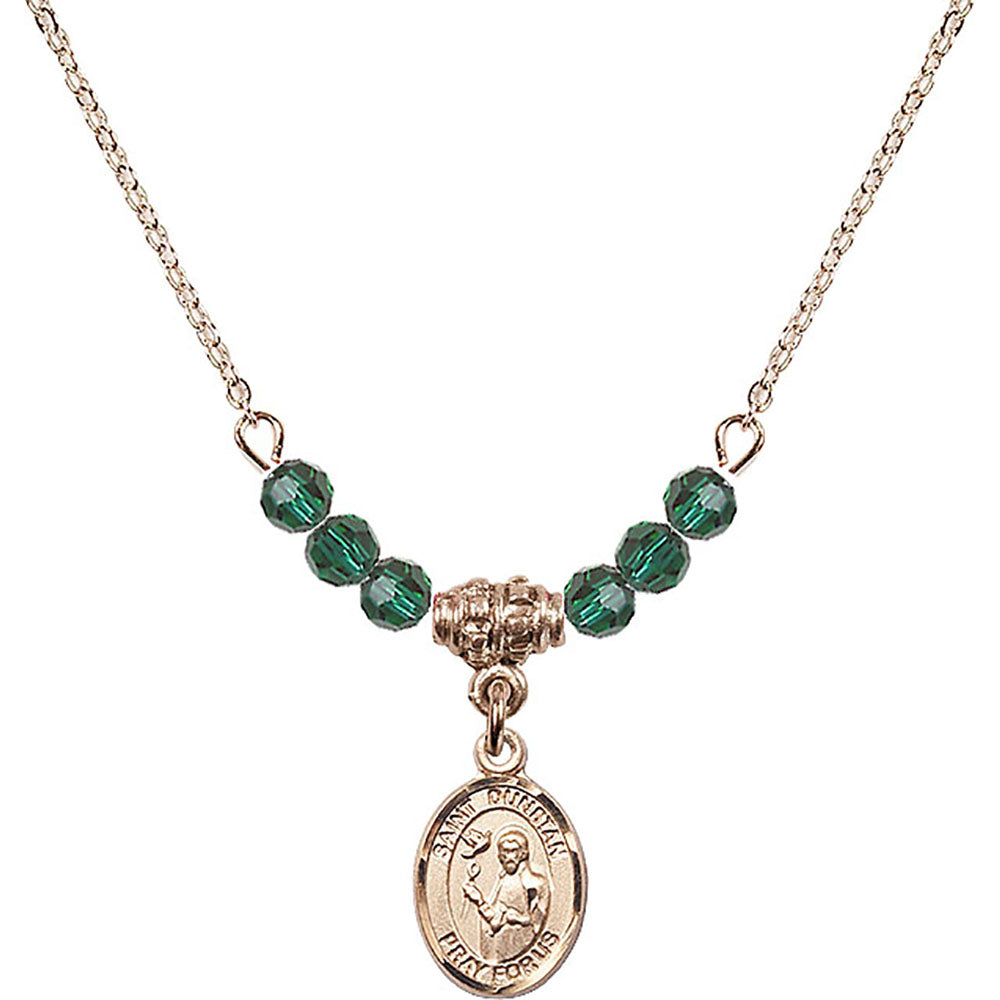 14kt Gold Filled Saint Dunstan Birthstone Necklace with Emerald Beads - 9355
