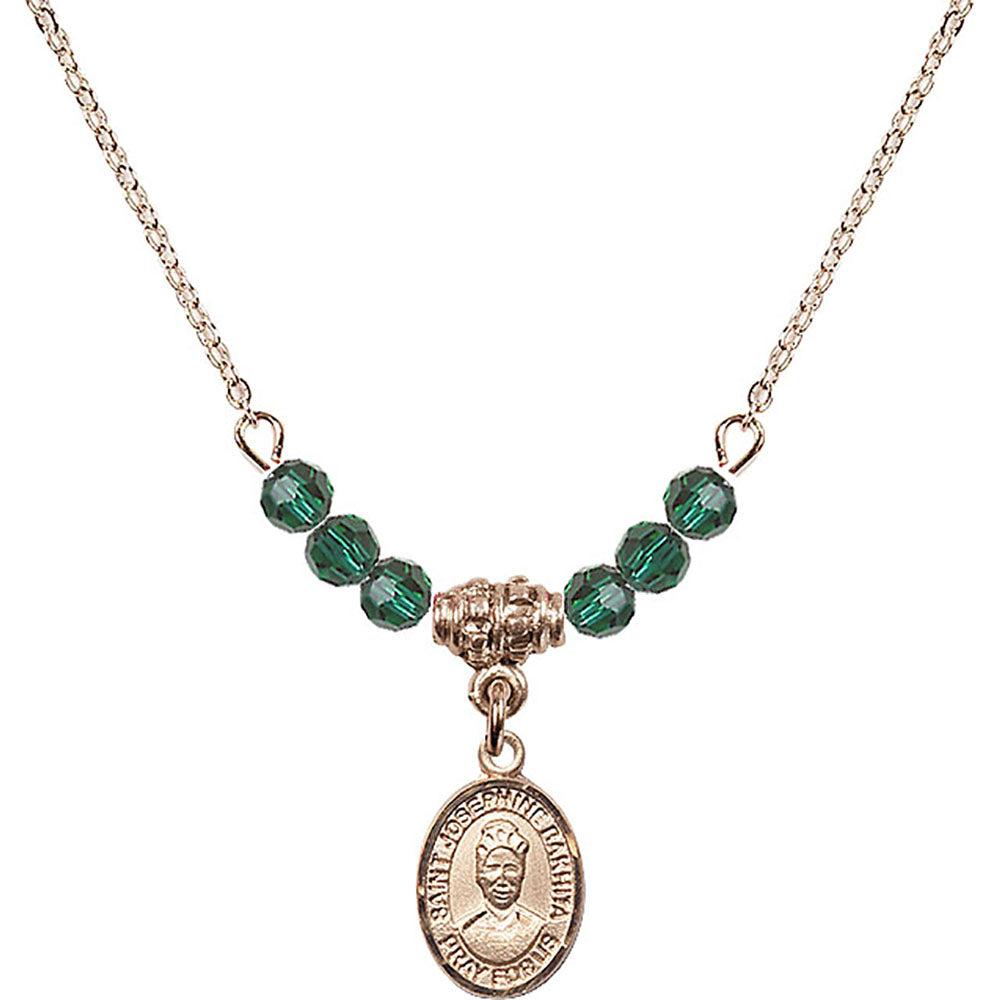 14kt Gold Filled Saint Josephine Bakhita Birthstone Necklace with Emerald Beads - 9360
