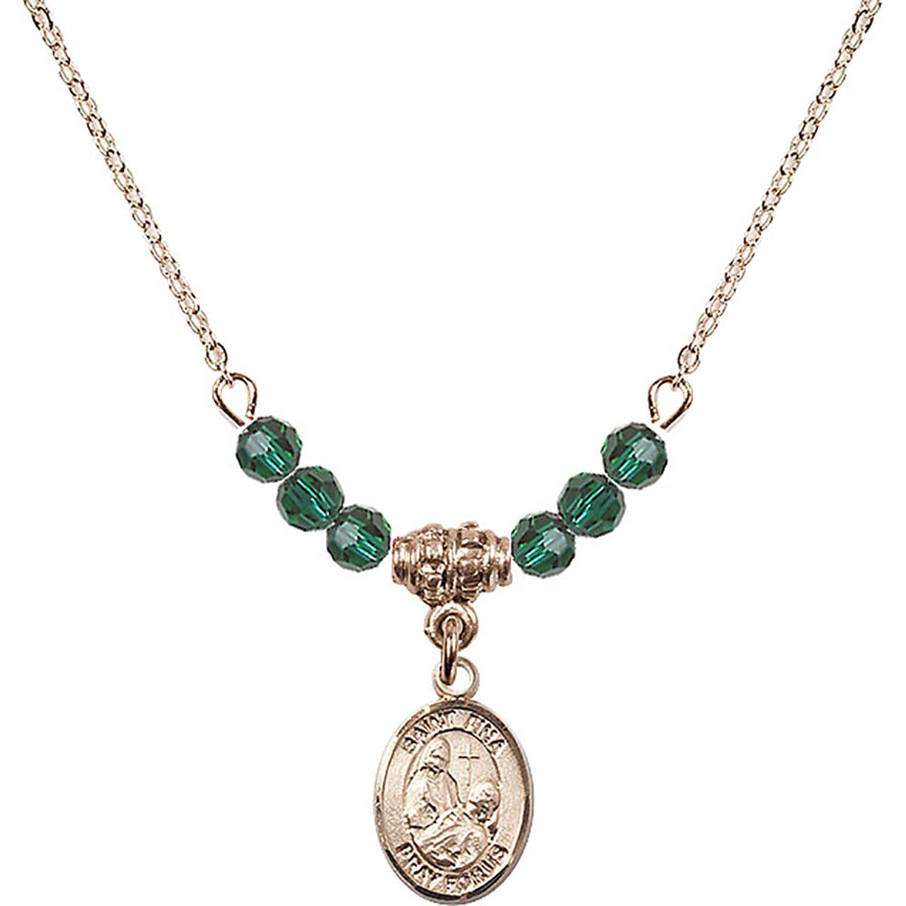 14kt Gold Filled Saint Fina Birthstone Necklace with Emerald Beads - 9364