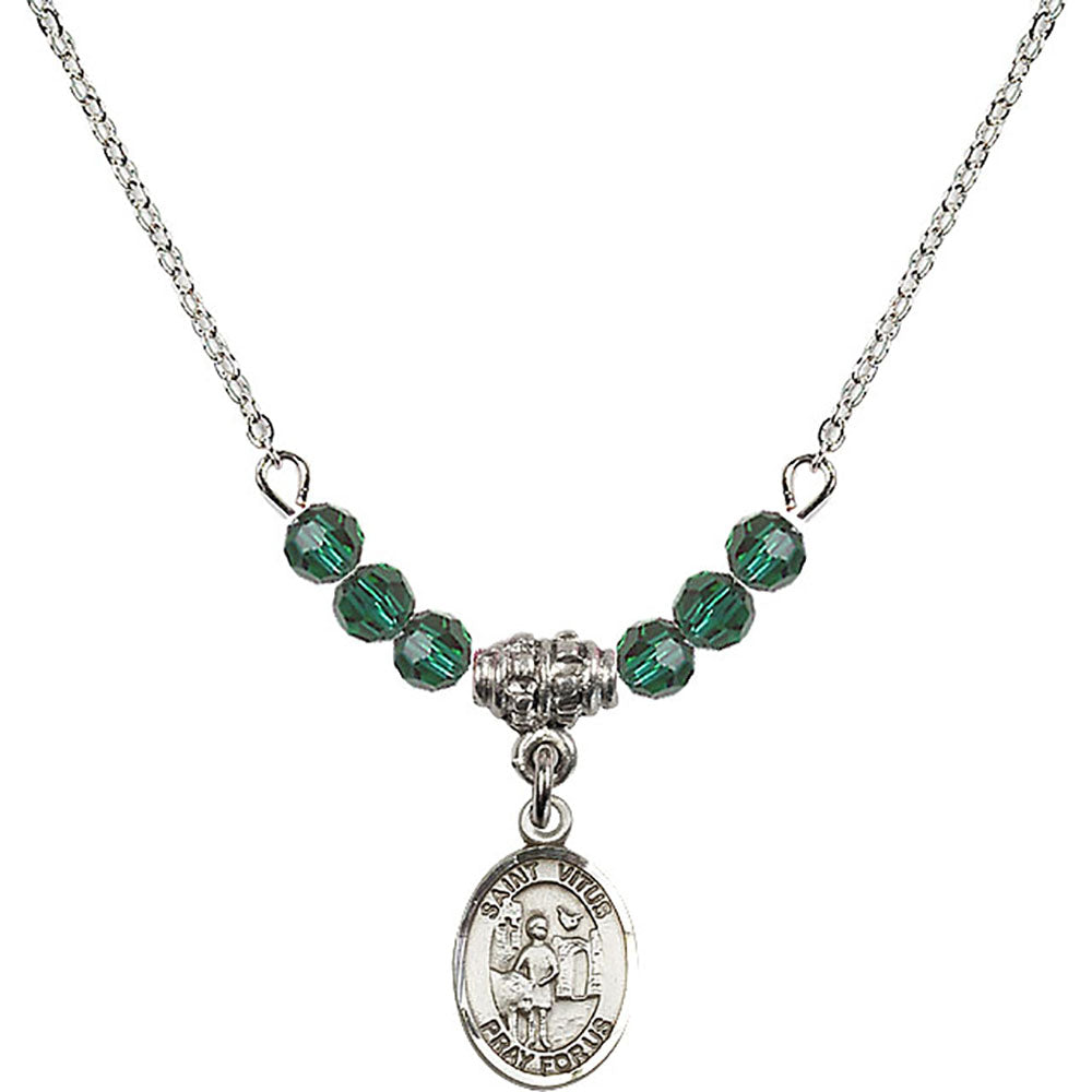 Sterling Silver Saint Vitus Birthstone Necklace with Emerald Beads - 9368