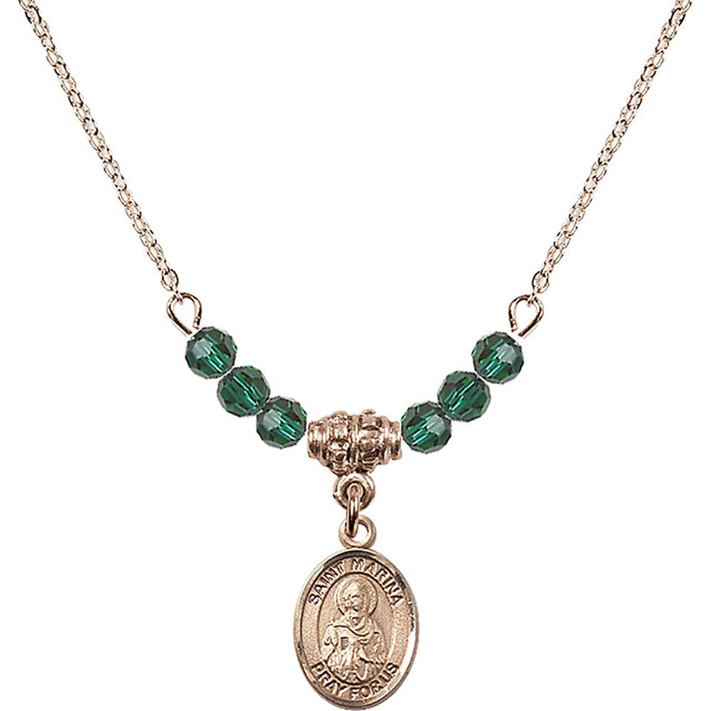 14kt Gold Filled Saint Marina Birthstone Necklace with Emerald Beads - 9379