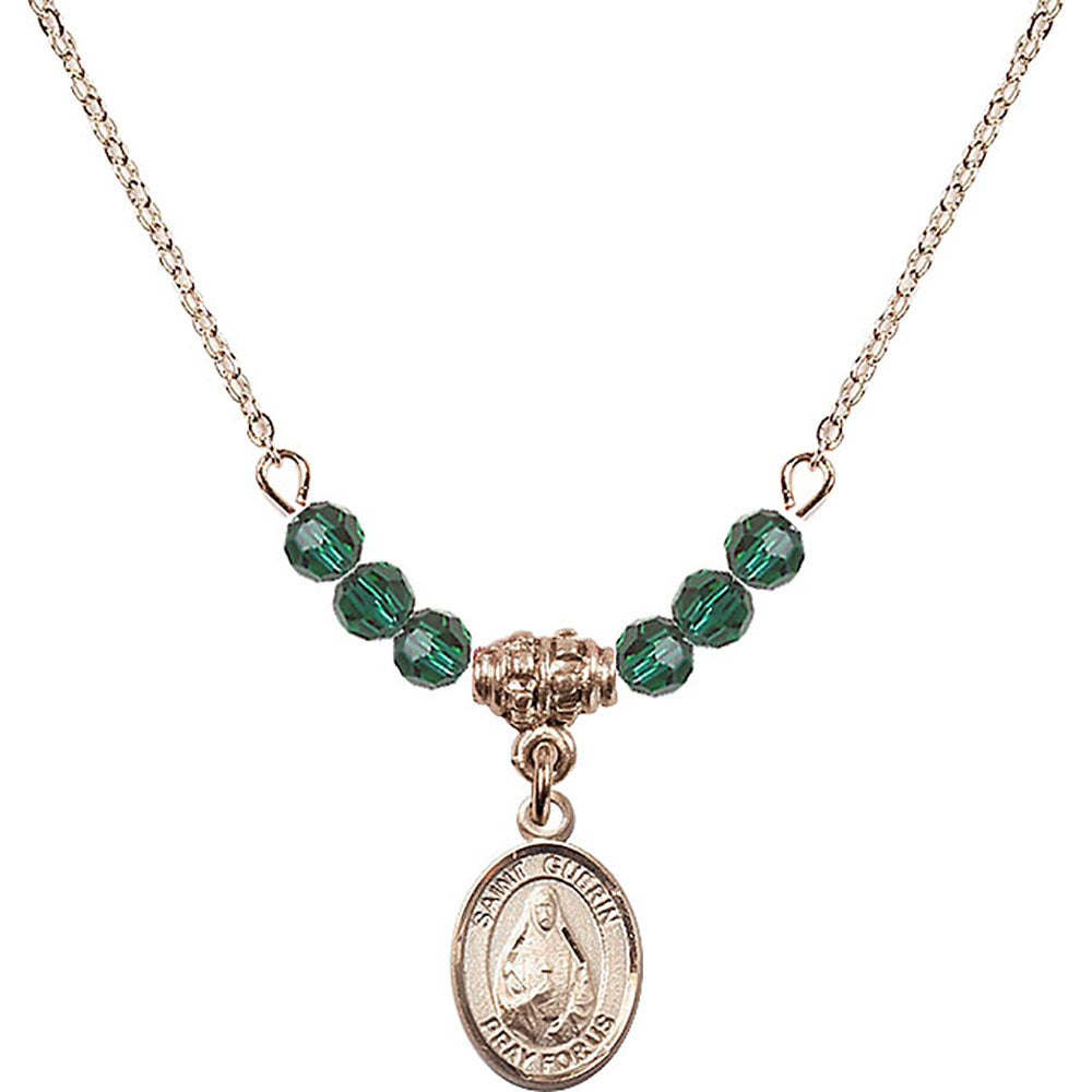 14kt Gold Filled Saint Theodora Birthstone Necklace with Emerald Beads - 9382