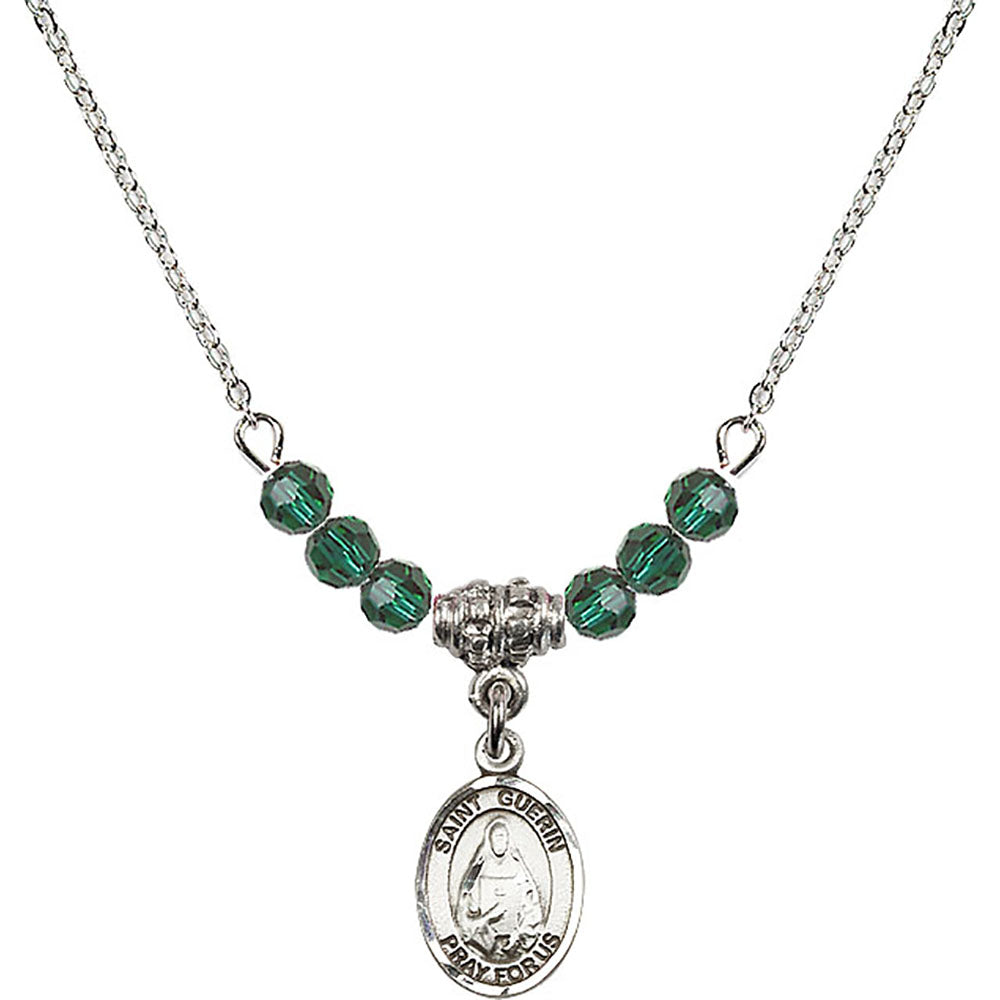 Sterling Silver Saint Theodora Birthstone Necklace with Emerald Beads - 9382