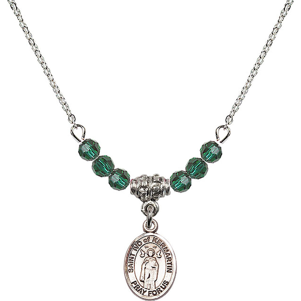 Sterling Silver Saint Ivo of Kelmartin Birthstone Necklace with Emerald Beads - 9384