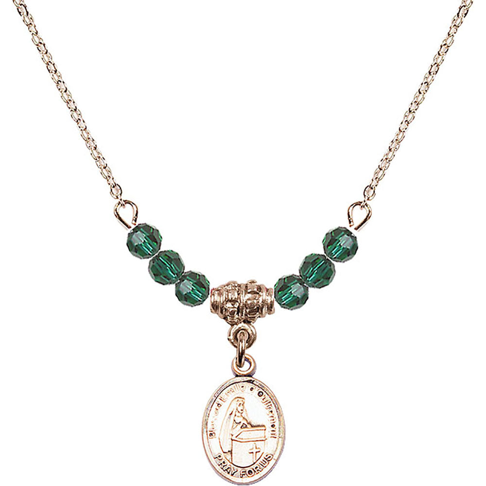 14kt Gold Filled Blessed Emilee Doultremont Birthstone Necklace with Emerald Beads - 9390