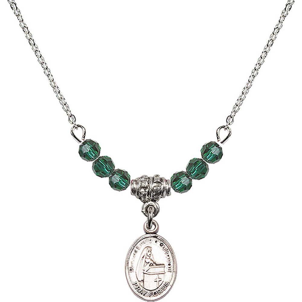 Sterling Silver Blessed Emilee Doultremont Birthstone Necklace with Emerald Beads - 9390