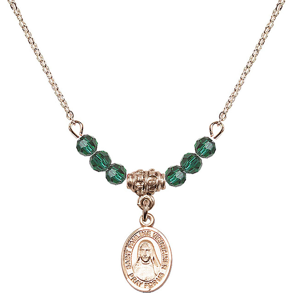 14kt Gold Filled Saint Pauline Visintainer Birthstone Necklace with Emerald Beads - 9391