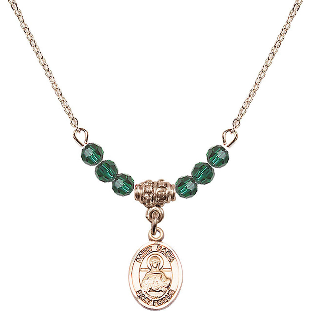 14kt Gold Filled Saint Daria Birthstone Necklace with Emerald Beads - 9396