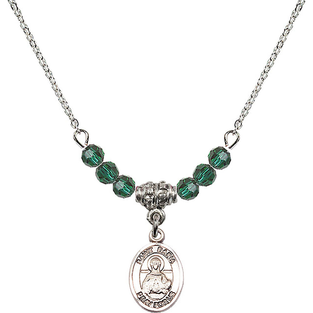 Sterling Silver Saint Daria Birthstone Necklace with Emerald Beads - 9396