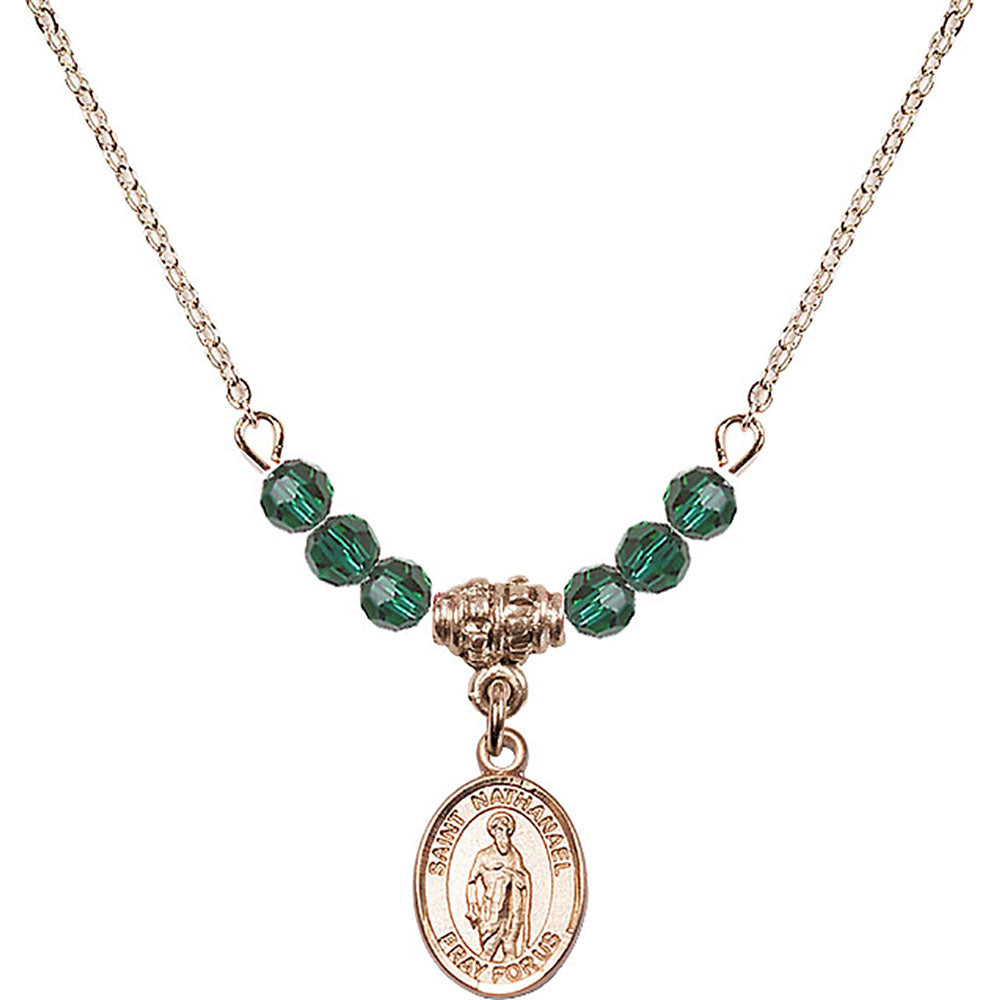14kt Gold Filled Saint Nathanael Birthstone Necklace with Emerald Beads - 9398