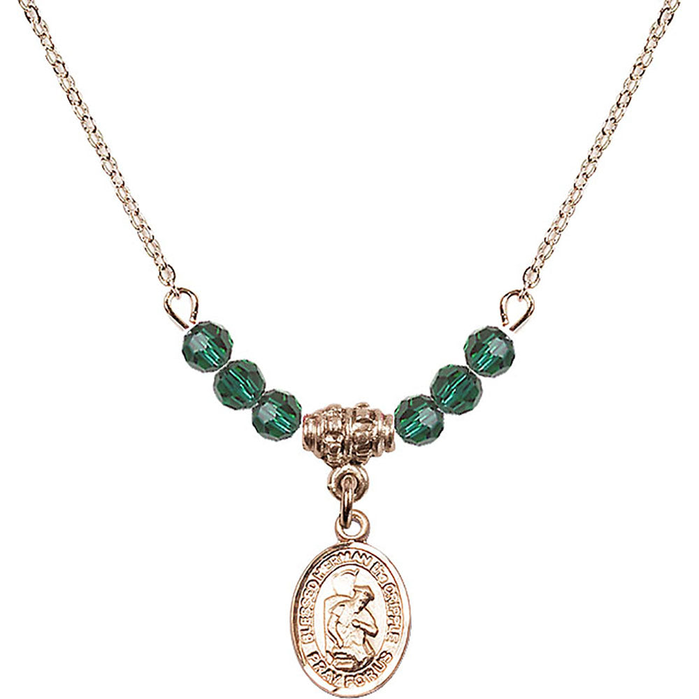 14kt Gold Filled Blessed Herman the Cripple Birthstone Necklace with Emerald Beads - 9403