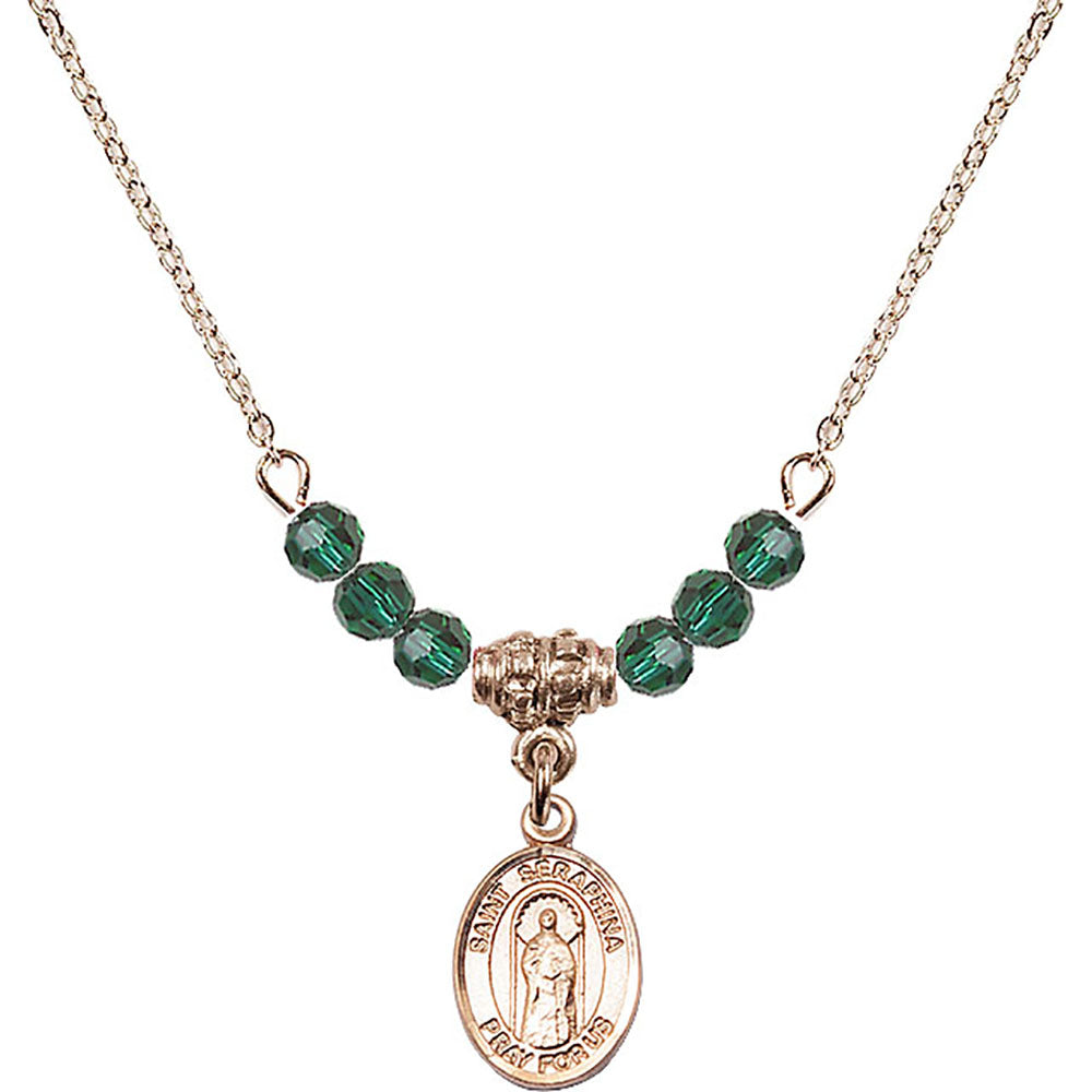 14kt Gold Filled Saint Seraphina Birthstone Necklace with Emerald Beads - 9405