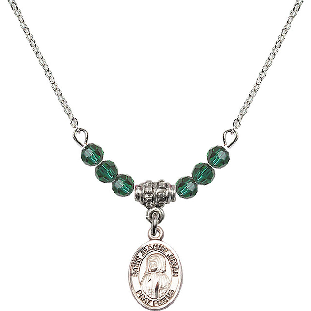Sterling Silver Saint Jeanne Jugan Birthstone Necklace with Emerald Beads - 9409