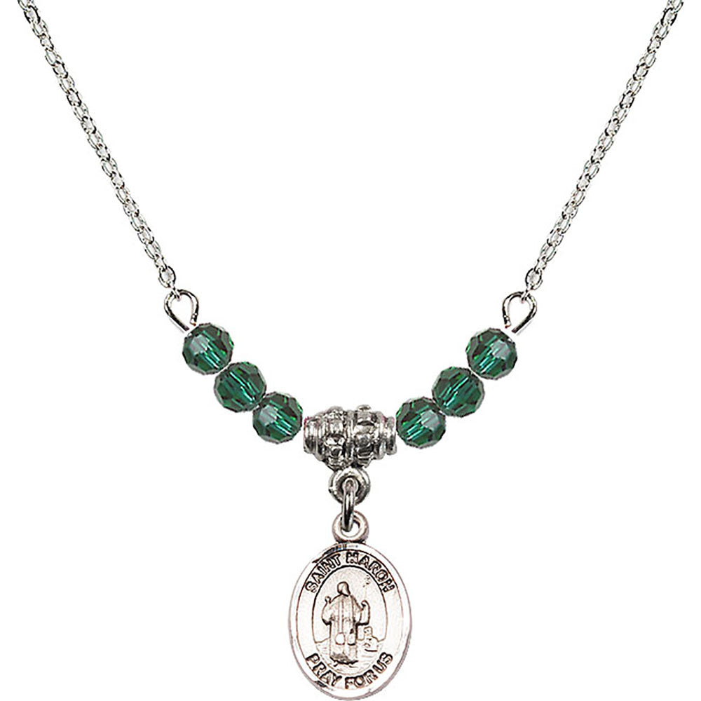 Sterling Silver Saint Maron Birthstone Necklace with Emerald Beads - 9417