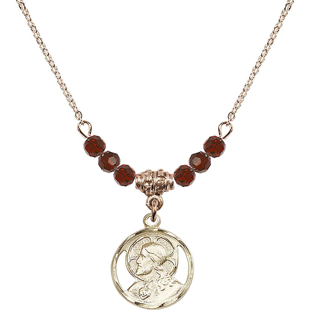 14kt Gold Filled Scapular Birthstone Necklace with Garnet Beads - 0611