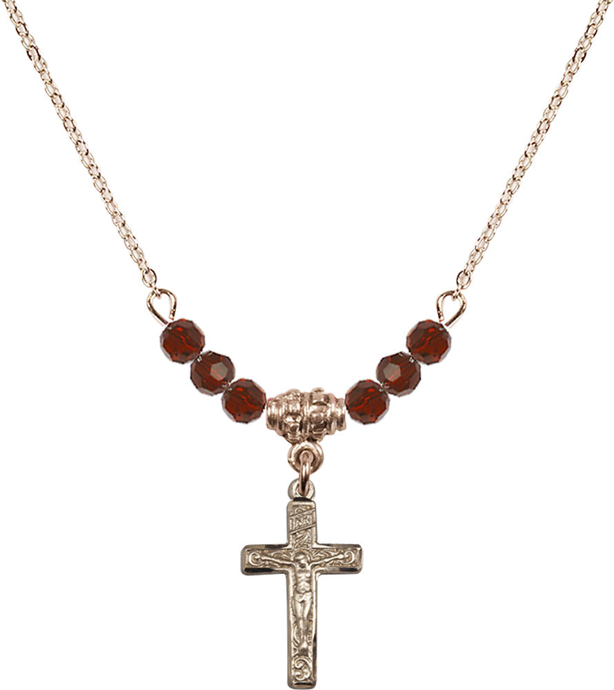 14kt Gold Filled Crucifix Birthstone Necklace with Garnet Beads - 0672