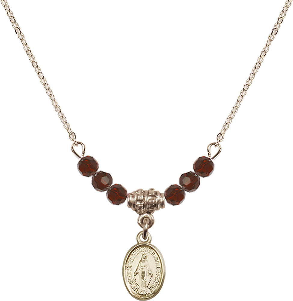 14kt Gold Filled Miraculous Birthstone Necklace with Garnet Beads - 0702