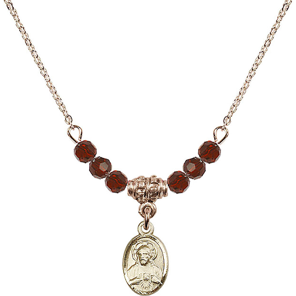 14kt Gold Filled Scapular Birthstone Necklace with Garnet Beads - 0702