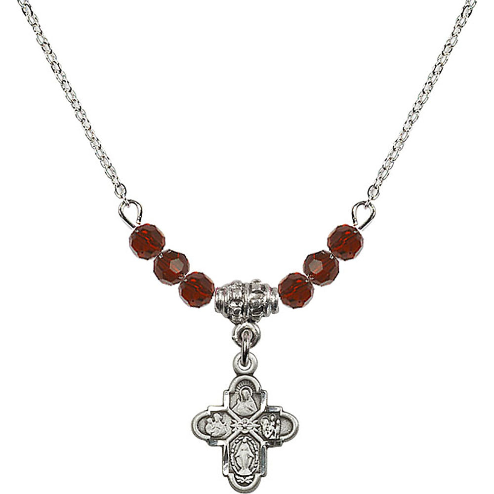 Sterling Silver 4-Way Birthstone Necklace with Garnet Beads - 3143
